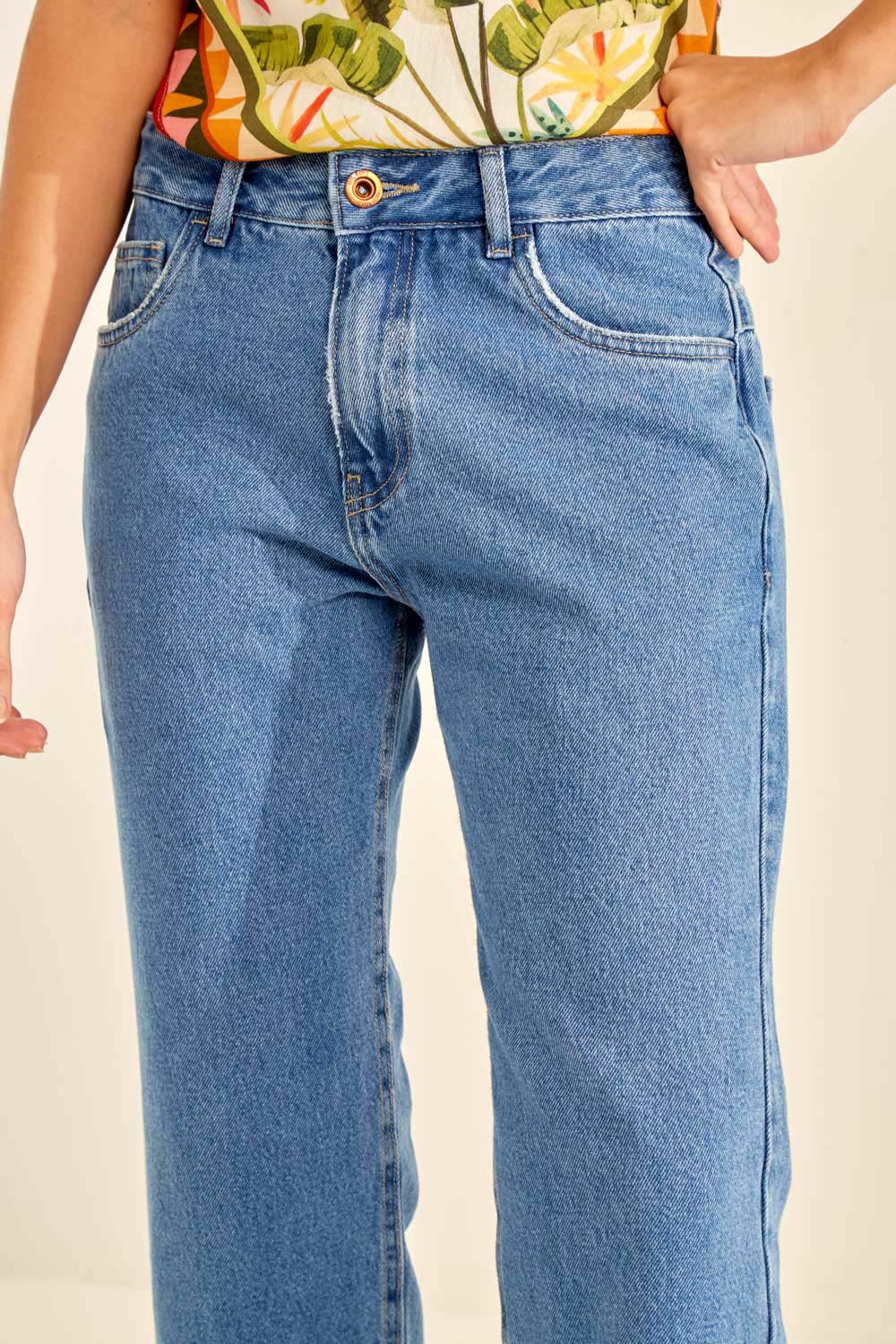 Calça store jeans assimetrica