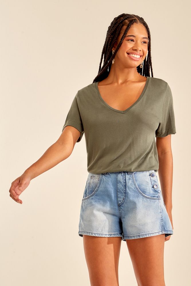 Short Jeans Botões Lateral - 02037003 - Ohboy